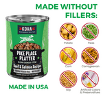 Koha dog food can with ingredients list on a white background