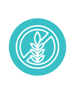 A teal circular icon with a white wheat stalk and diagonal slash, centered on a white background.