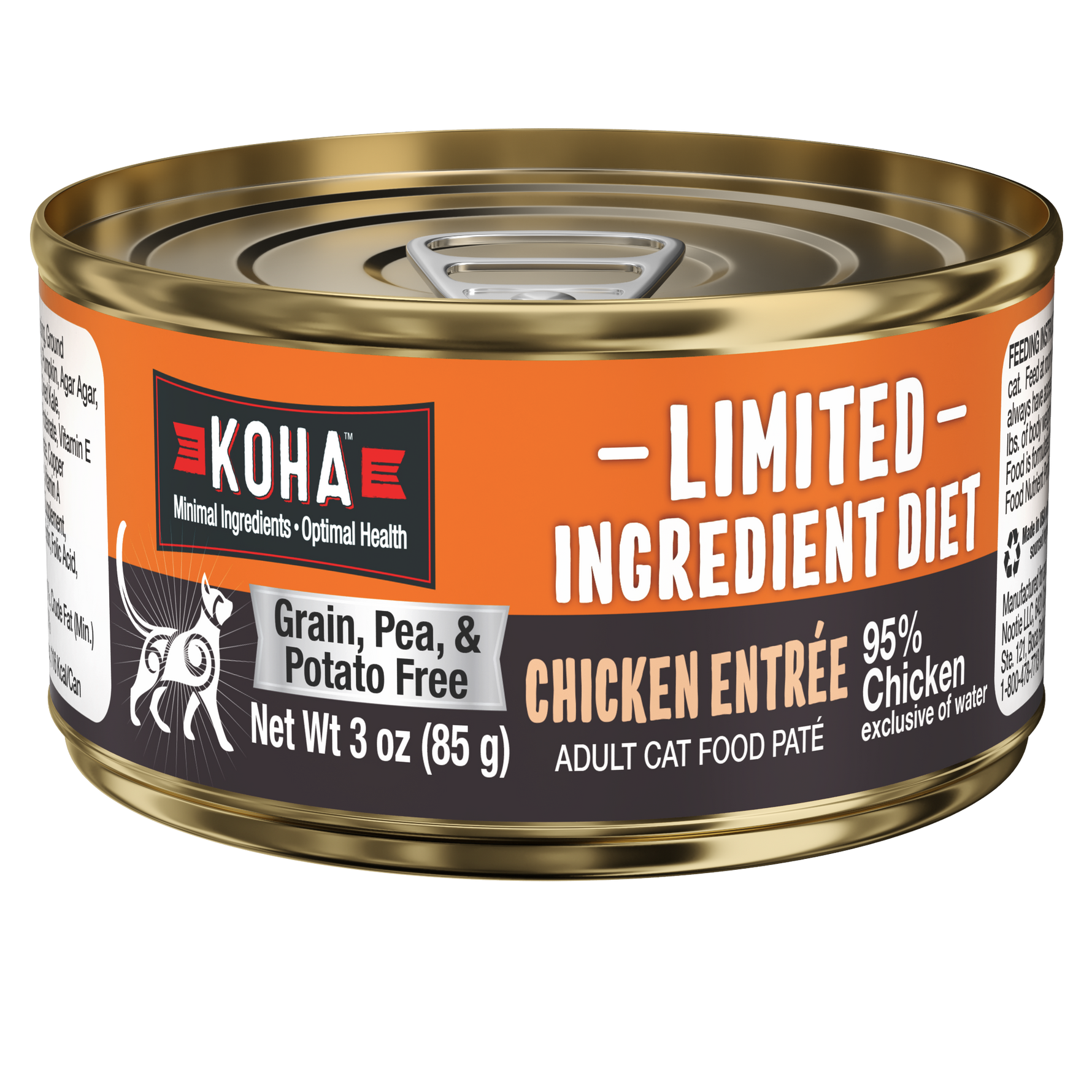 Can of Limited ingredient diet chicken entrée for cats