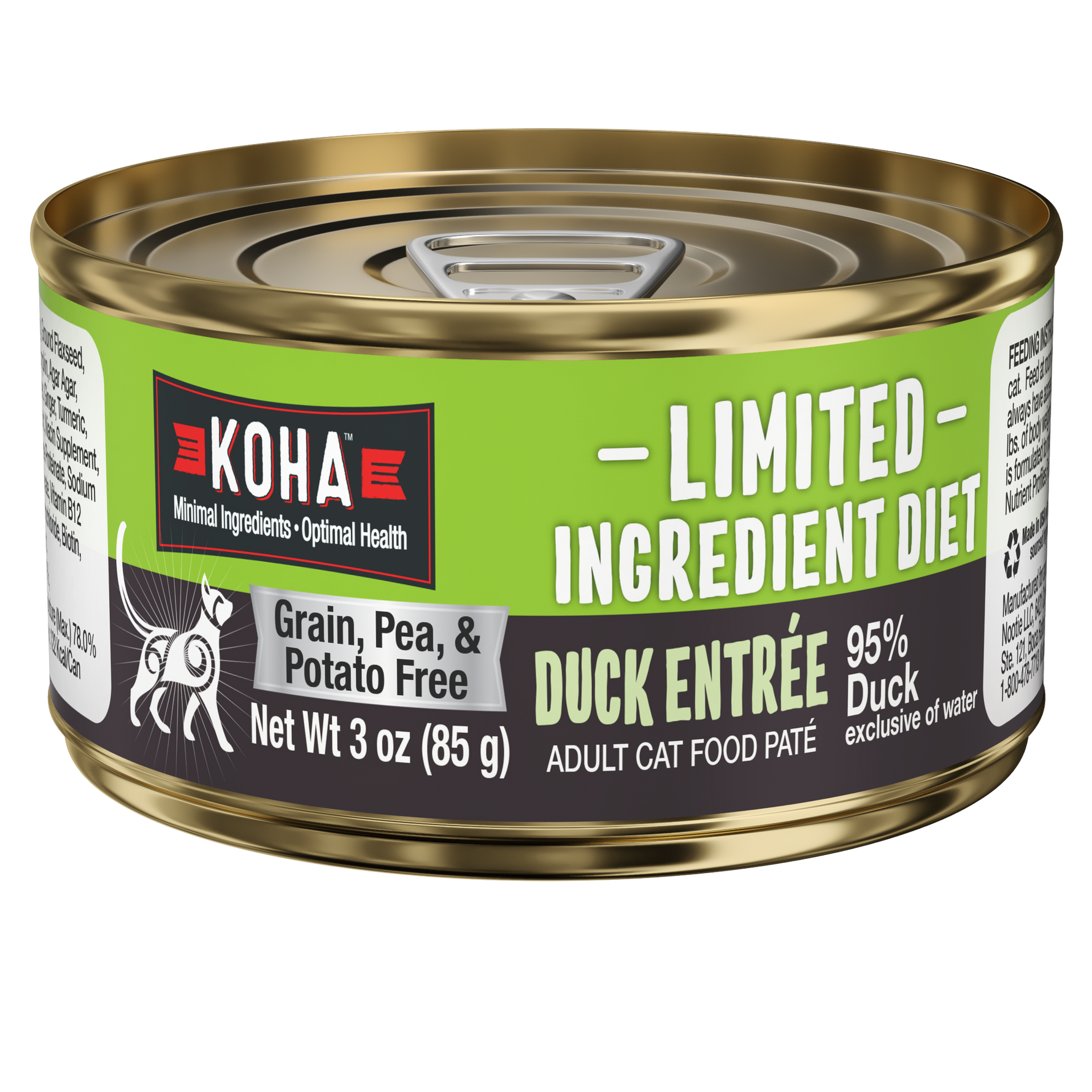 Can of Limited ingredient diet duck entrée for cats