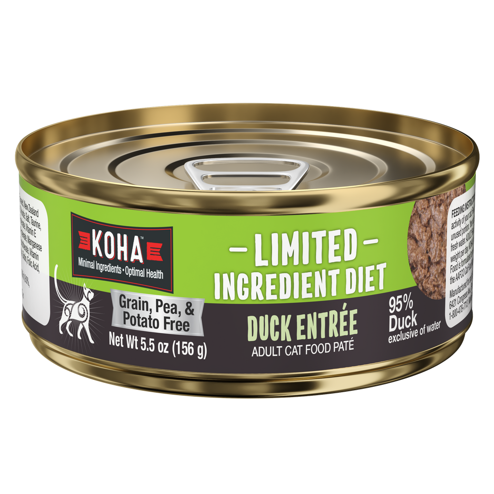 Can of Limited ingredient diet duck entrée for cats