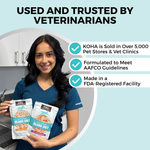  Graphic showing a veterinarian holding KOHA Bland Diet products for dogs, highlighting veterinary trust, AAFCO guidelines, and FDA-registered manufacturing.