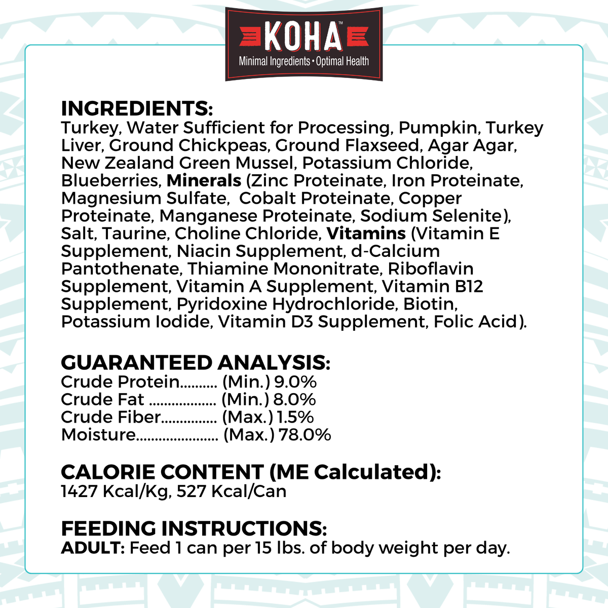 A graphic of the ingredients and other label information. 

