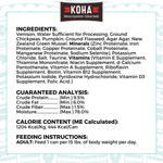 A graphic of the ingredients and other label information. 