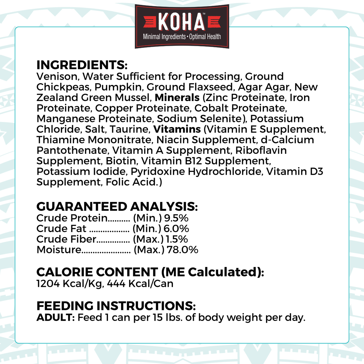 A graphic of the ingredients and other label information. 