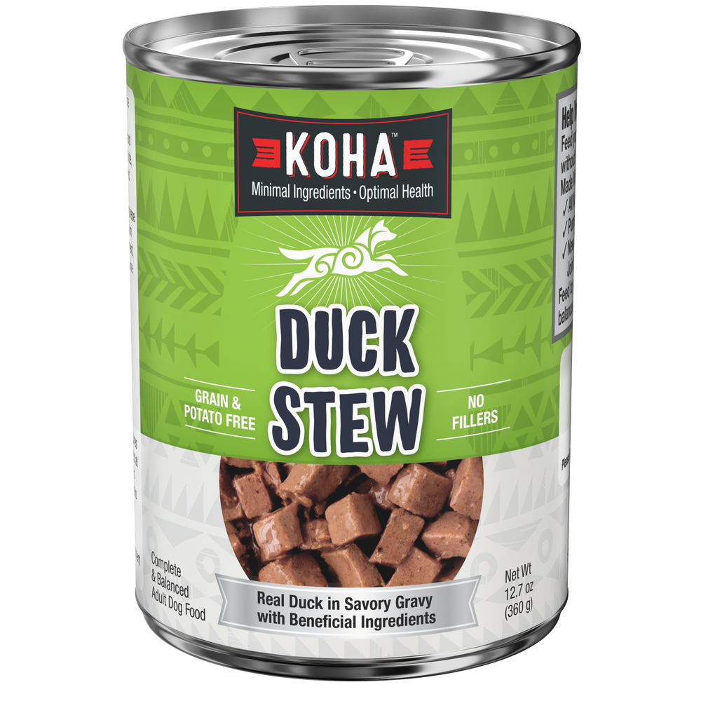Can of KOHA dog Duck Stew