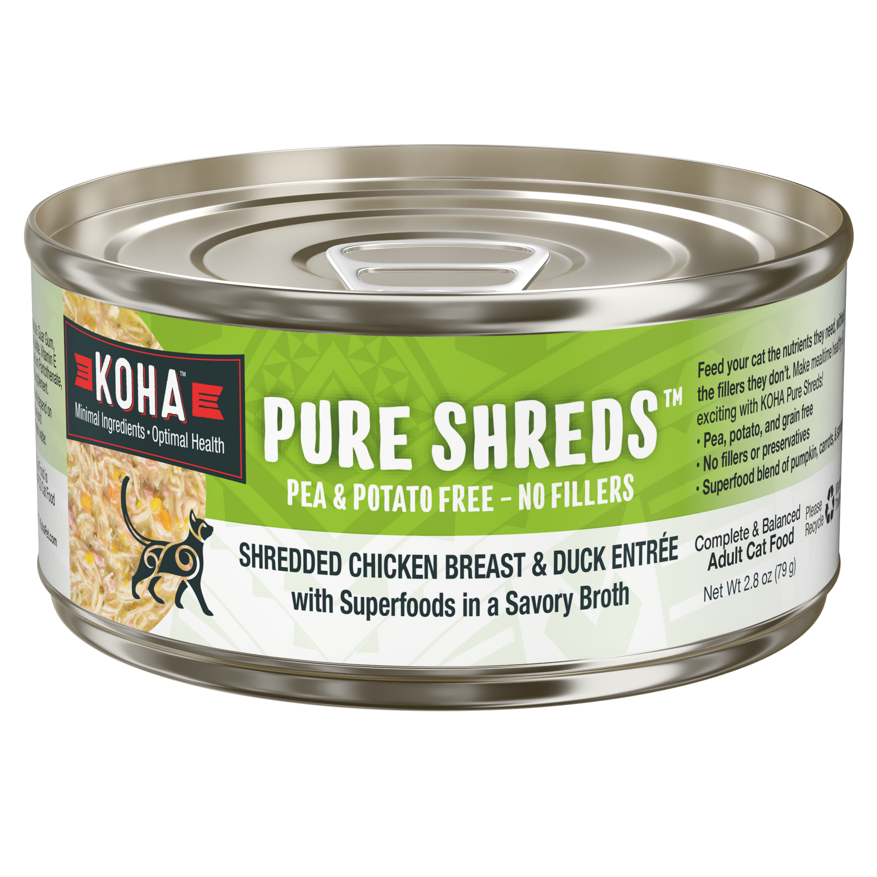 Can of KOHA Pure Shreds chicken and duck