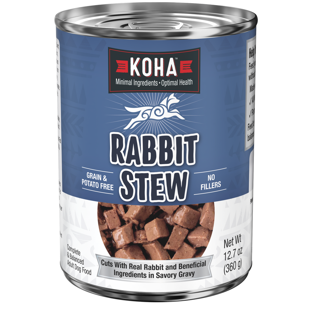 Can of KOHA dog Rabbit stew