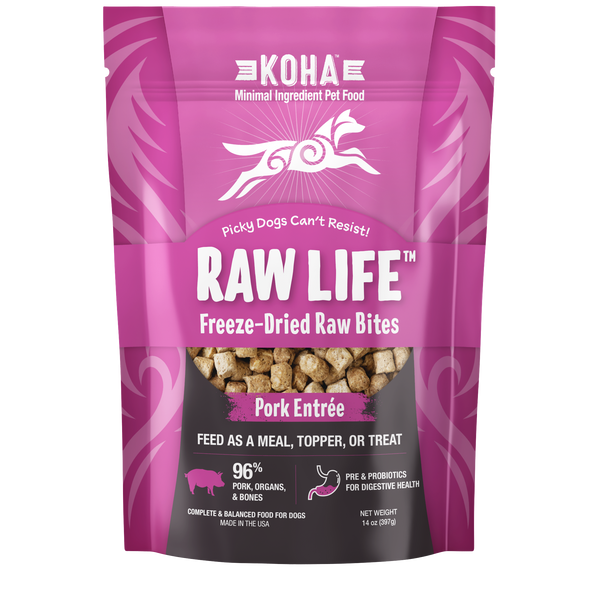 Freeze Dried Raw Bites Pork Entr e for Dogs 14oz Bag KOHA Pet